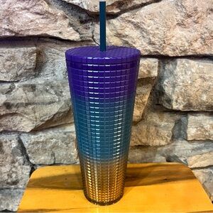 STARBUCKS Kitchen Purple Teal Gold Gradient Tumbler w Straw 24 oz / 709 mL NWT